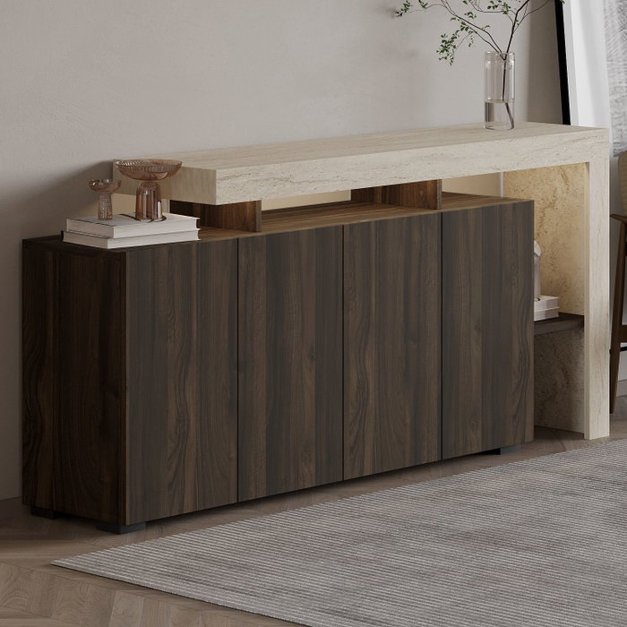Hanah Home Consola Beliz - Travertino, Walnut